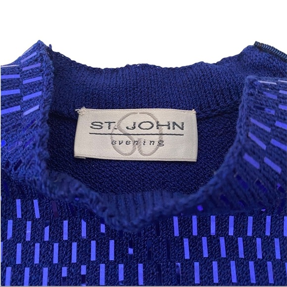 St. John Evening Black Cobalt Blue Sequined Evening Dress Cocktail Party Luxe 10 - Picture 8 of 14